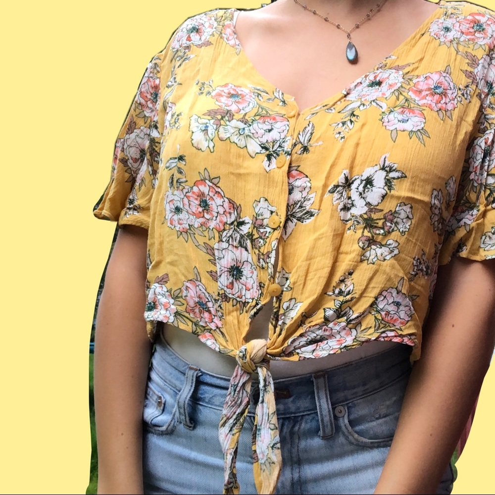 yellow floral crop top